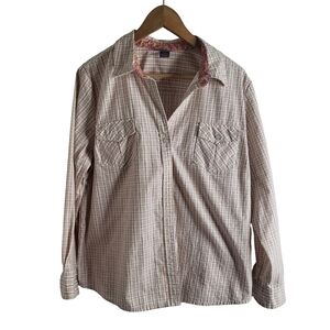 Laura Scott Women's Pink And Beige Plaid Button-Up Shirt